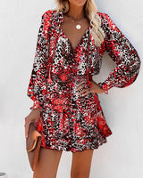 Tara | Damen Langärmliges Blumenkleid – Rot