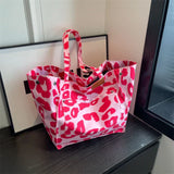 Oversized Canvas Strandtas – Damen Shopper mit Leopardenmuster – Rosa