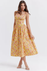 Geblümtes Midi-Sommerkleid – Gelb