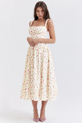 Geblümtes Midi-Sommerkleid – Weiß