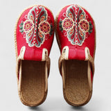 Tatjana | Damen Bestickte Pantoletten Floral – Rot
