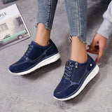 Tatjana | Damen Plateau Sneaker mit Schnürung – Blau