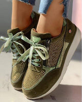 Tatjana | Damen Plateau Sneaker mit Schnürung – Grün