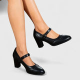 Teodora | Damen Mary Jane Blockabsatz Schuhe – Schwarz