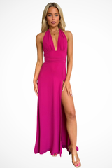 Thalassa | Damen Neckholder Maxikleid mit Schlitz – Dunkelrosa