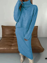 Thalina | Damen Strick-Set Zweiteilig Kleid Pullover – Hellblau