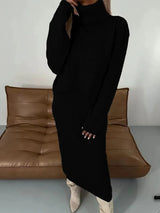 Thalina | Damen Strick-Set Zweiteilig Kleid Pullover – Schwarz