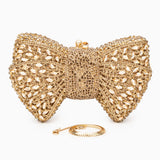 Loulou | Goldene Clutch in Schleifenform mit Kristallbesatz – Glitzernde Abendtasche für Damen mit Magnetverschluss – Gold