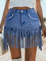 Thekla | Damen Fransen Mini Rock – Blau