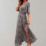 Theodoline | Damen Wickelkleid mit V-Ausschnitt Langarm – Grau