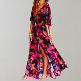 Theodoline | Damen Wickelkleid mit V-Ausschnitt Langarm – Schwarz