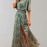 Theodoline | Damen Wickelkleid mit V-Ausschnitt Langarm – Grün