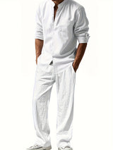 Theron | Herren Stehkragen Zweiteiler Hemd und Hose Set – Weiß