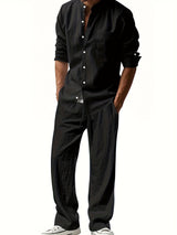Theron | Herren Stehkragen Zweiteiler Hemd und Hose Set – Schwarz