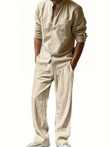 Theron | Herren Stehkragen Zweiteiler Hemd und Hose Set – Khaki