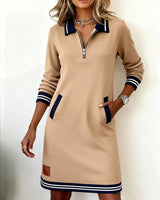 Thessalonica | Damen Kleid mit Reißverschluss und Taschen – Beige