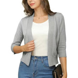 Thordis | Damen Strickjacke Offene Front 3/4 Arm – Silber