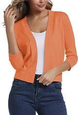 Thordis | Damen Strickjacke Offene Front 3/4 Arm – Orange