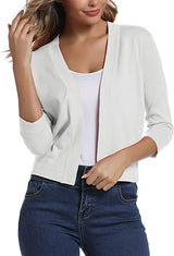 Thordis | Damen Strickjacke Offene Front 3/4 Arm – Weiß