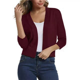 Thordis | Damen Strickjacke Offene Front 3/4 Arm – Burgunder