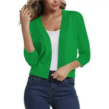 Thordis | Damen Strickjacke Offene Front 3/4 Arm – Hellgrün
