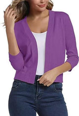 Thordis | Damen Strickjacke Offene Front 3/4 Arm – Lila