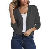 Thordis | Damen Strickjacke Offene Front 3/4 Arm – Grau