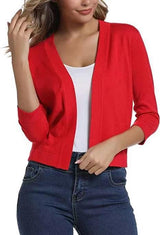 Thordis | Damen Strickjacke Offene Front 3/4 Arm – Rot