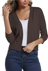 Thordis | Damen Strickjacke Offene Front 3/4 Arm – Braun