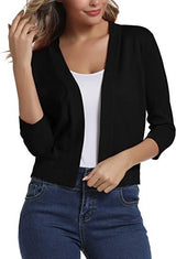 Thordis | Damen Strickjacke Offene Front 3/4 Arm – Schwarz