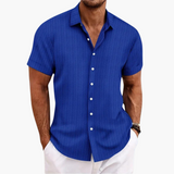 Tillmann | Herren Gestreiftes Kurzarm Hemd – Blau