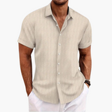 Tillmann | Herren Gestreiftes Kurzarm Hemd – Beige