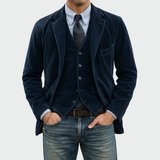 Tommy™ | 2-teiliges Set: Blazer und Weste aus Samt – Blau