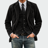 Tommy™ | 2-teiliges Set: Blazer und Weste aus Samt – Schwarz