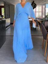 Sassa - V-Ausschnitt Schwebendes Rippkleid – HELLBLAU