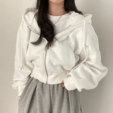 Trendiger cropped Kapuzenpullover mit Reißverschluss für Damen – Bequem und stylisch – Weiß