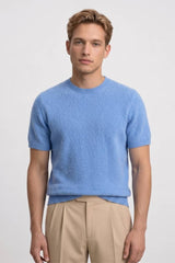 Herren T-Shirt - Fein gestrickt Kurzarm mit Rundhals | Casual – Hellblau