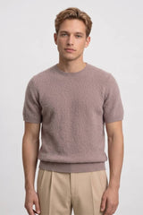 Herren T-Shirt - Fein gestrickt Kurzarm mit Rundhals | Casual – Taupe
