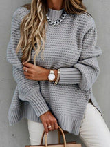 Caraleena | Der neue halbhohe Halsausschnitt Elegante Pullover-Oberteile – Grau
