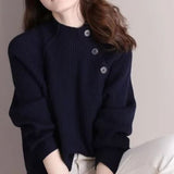 Langärmliger Damen Strickpullover – Schwarz
