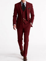 Franky | 3-teiliges Herren-Set – Business-Blazer, Weste & Hose – Burgunderrot