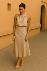 Selina  | Elegantes Kleid – Beige (Begrenzt verfügbar)