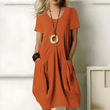 Eunate – Elegantes Baumwoll Kleid Mit Bauchweg-Effekt – Orange