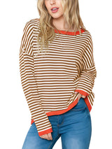 Milanie - Gestreifter Pullover – Braun