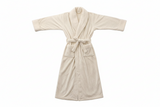 Unisex Bademantel lang mit Gürtel, Schalkragen und aufgesetzten Taschen – Beige