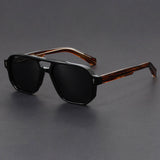 Unisex-Sonnenbrille mit Doppelsteg in quadratischer Form – Schwarz & Cognac