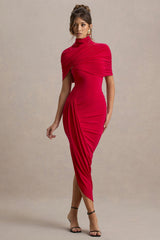 Taylor - Asymmetrisches, Gedrehtes Maxikleid mit Cape – ROT