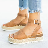 Ursula | Damen Plateau Keilsandaletten mit Espadrille Sohle – Kastanienbraun