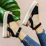 Ursula | Damen Plateau Keilsandaletten mit Espadrille Sohle – Schwarz