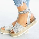 Ursula | Damen Plateau Keilsandaletten mit Espadrille Sohle – Silber